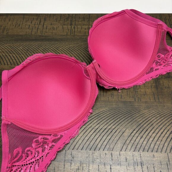 Natori Feathers Contour Plunge Bra Size 36DD Hot Pink Underwire Full Coverage - Picture 7 of 7